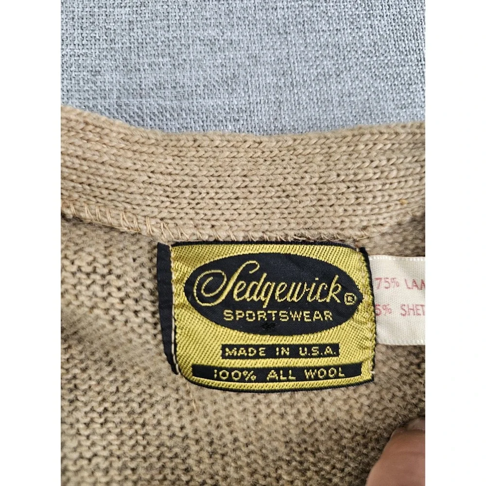 Vtg Sedgewick Sportwear Sweater Vest Mens XL Beige Wool Blend USA Grandpacore